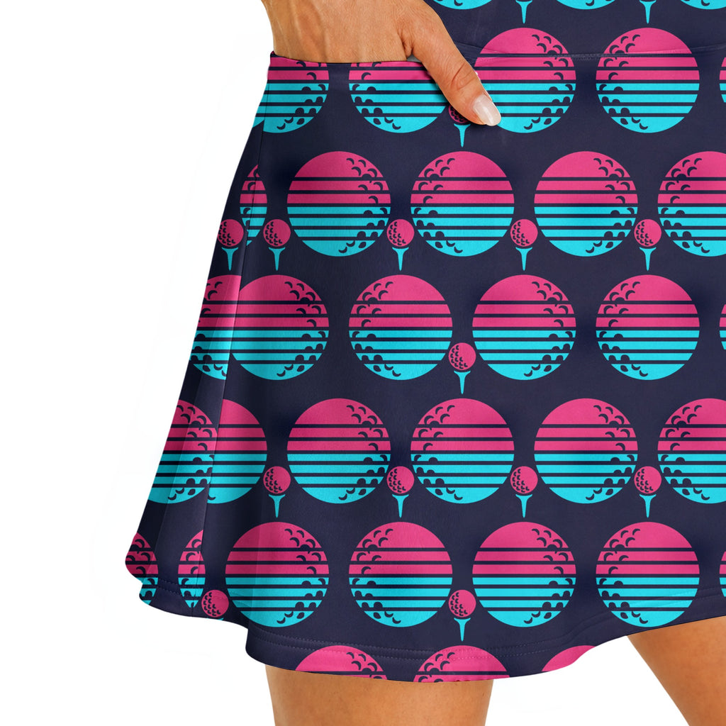 Synthwave Bogey Sun Short Sleeve Golf Dress - Skirt Close-up