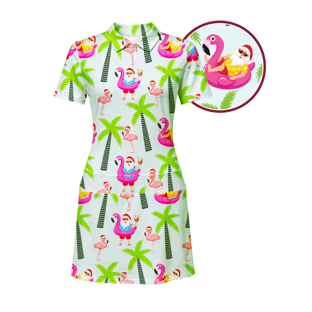 Amazing Santa Claus Flamingo On The Beach Short Sleeve Dress
