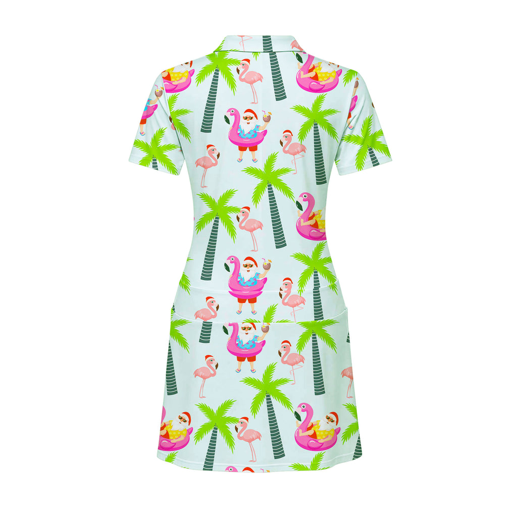 Amazing Santa Claus Flamingo On The Beach Short Sleeve Dress