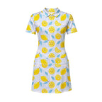 Blue Tropical Fresh Lemon With Mint Leaves Short Sleeve Dress