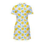 Blue Tropical Fresh Lemon With Mint Leaves Short Sleeve Dress