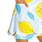 Blue Tropical Fresh Lemon With Mint Leaves Short Sleeve Dress