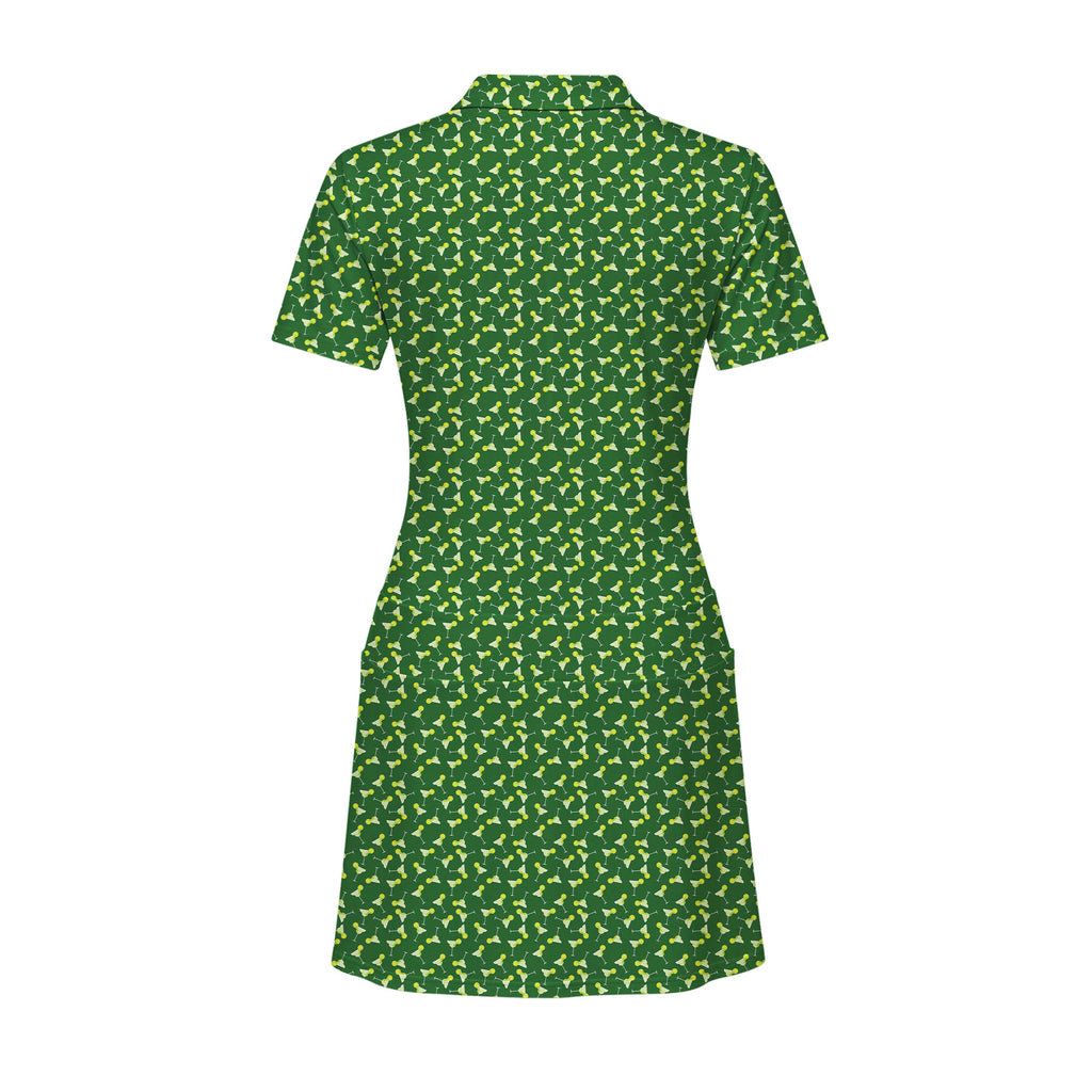 19th Hole Margarita Cocktail Slice Lime women's short sleeve golf dress in Green, back flat lay