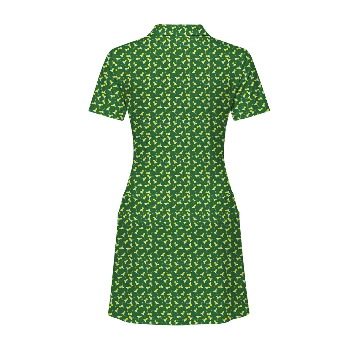 19th Hole Margarita Cocktail Slice Lime women's short sleeve golf dress in Green, back flat lay