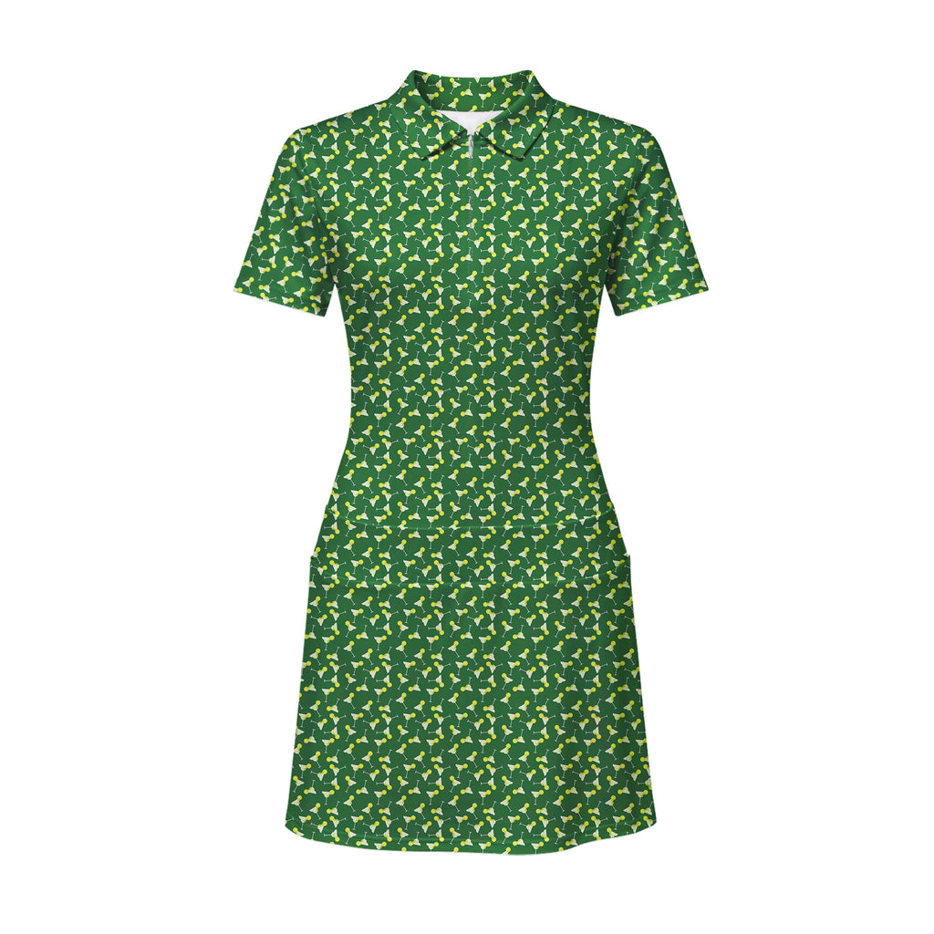 19th Hole Margarita Cocktail Slice Lime women's short sleeve golf dress in Green, front flat lay