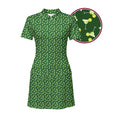 19th Hole Margarita Cocktail Slice Lime women's short sleeve golf dress in Green, close-up of the margarita and lime print