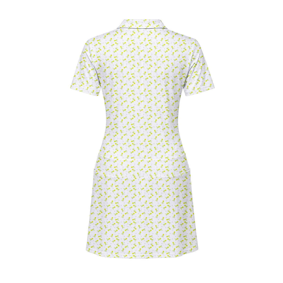 19th Hole Margarita Cocktail Slice Lime women's short sleeve golf dress in White, back flat lay