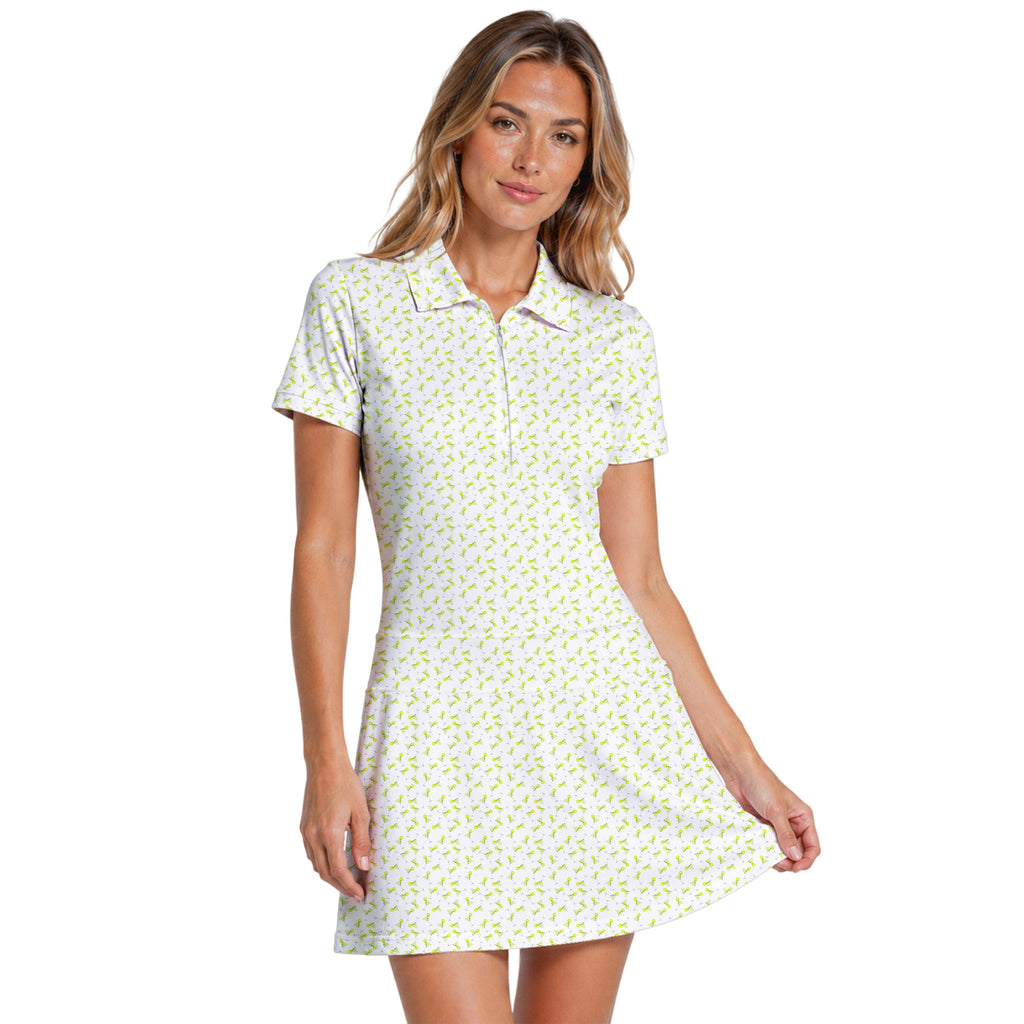 19th Hole Margarita Cocktail Slice Lime golf dress in White on a golfer, front view