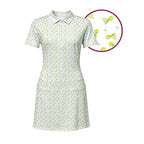 19th Hole Margarita Cocktail Slice Lime women's short sleeve golf dress in White, close-up of the margarita and lime print