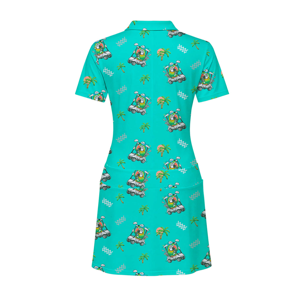 Parrot Drives Golf Cart Short Sleeve Dress