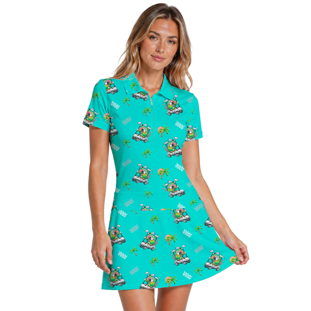 Parrot Drives Golf Cart Short Sleeve Dress