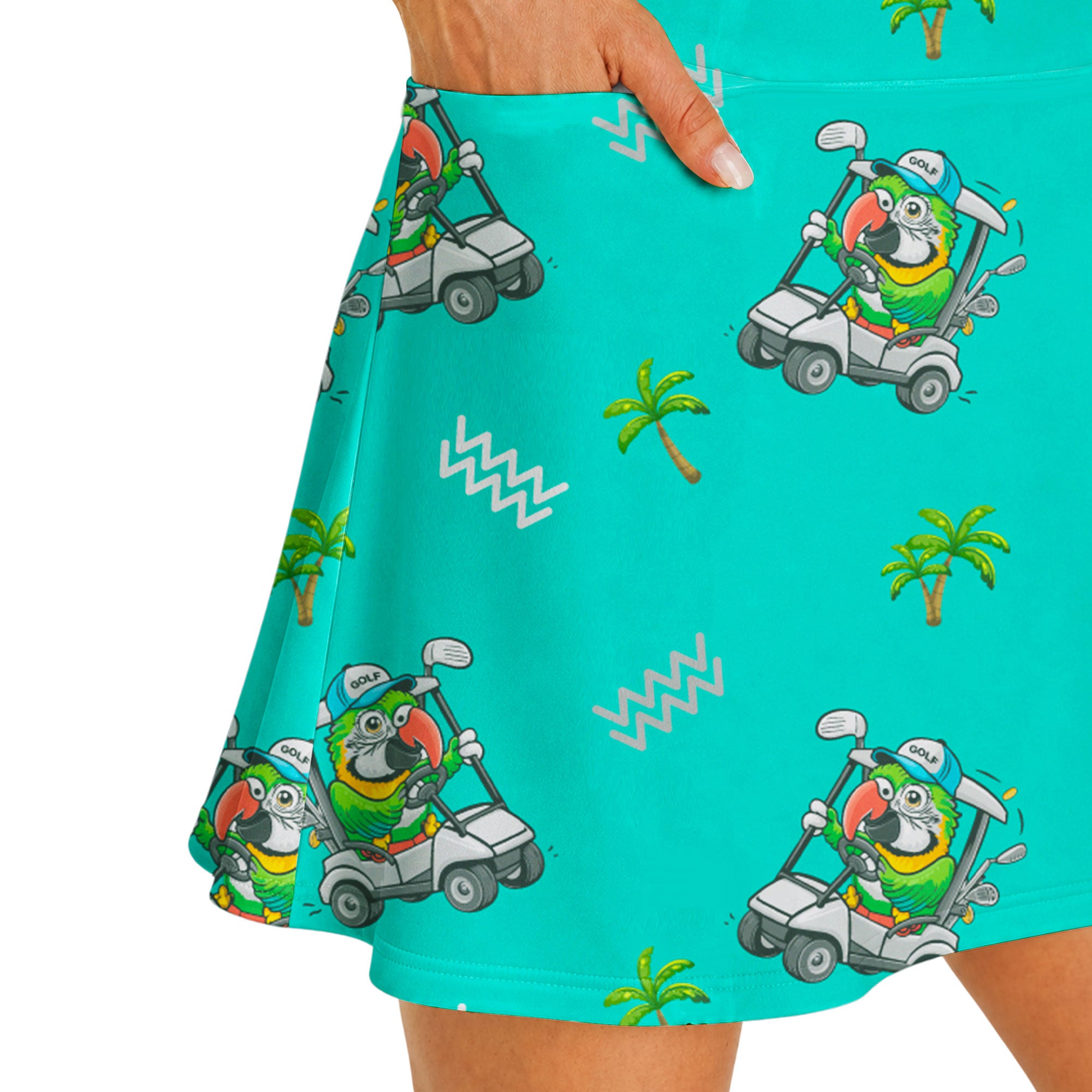 Parrot Drives Golf Cart Short Sleeve Dress