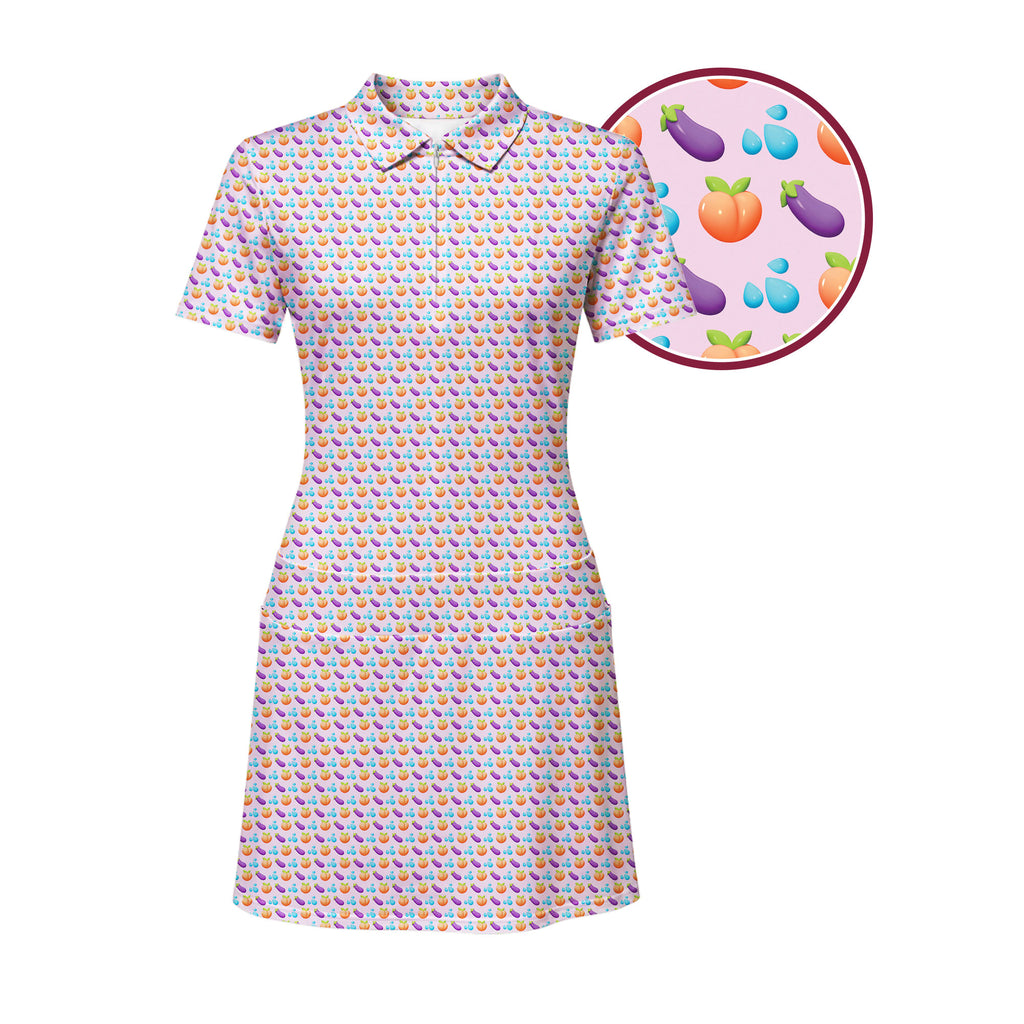 A Taste of Eggplant & Peach Short Sleeve Dress