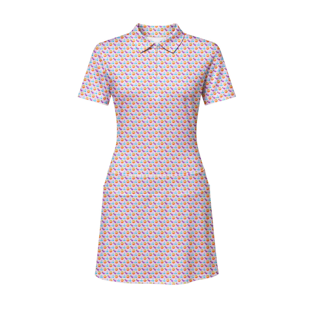 A Taste of Eggplant & Peach Short Sleeve Dress