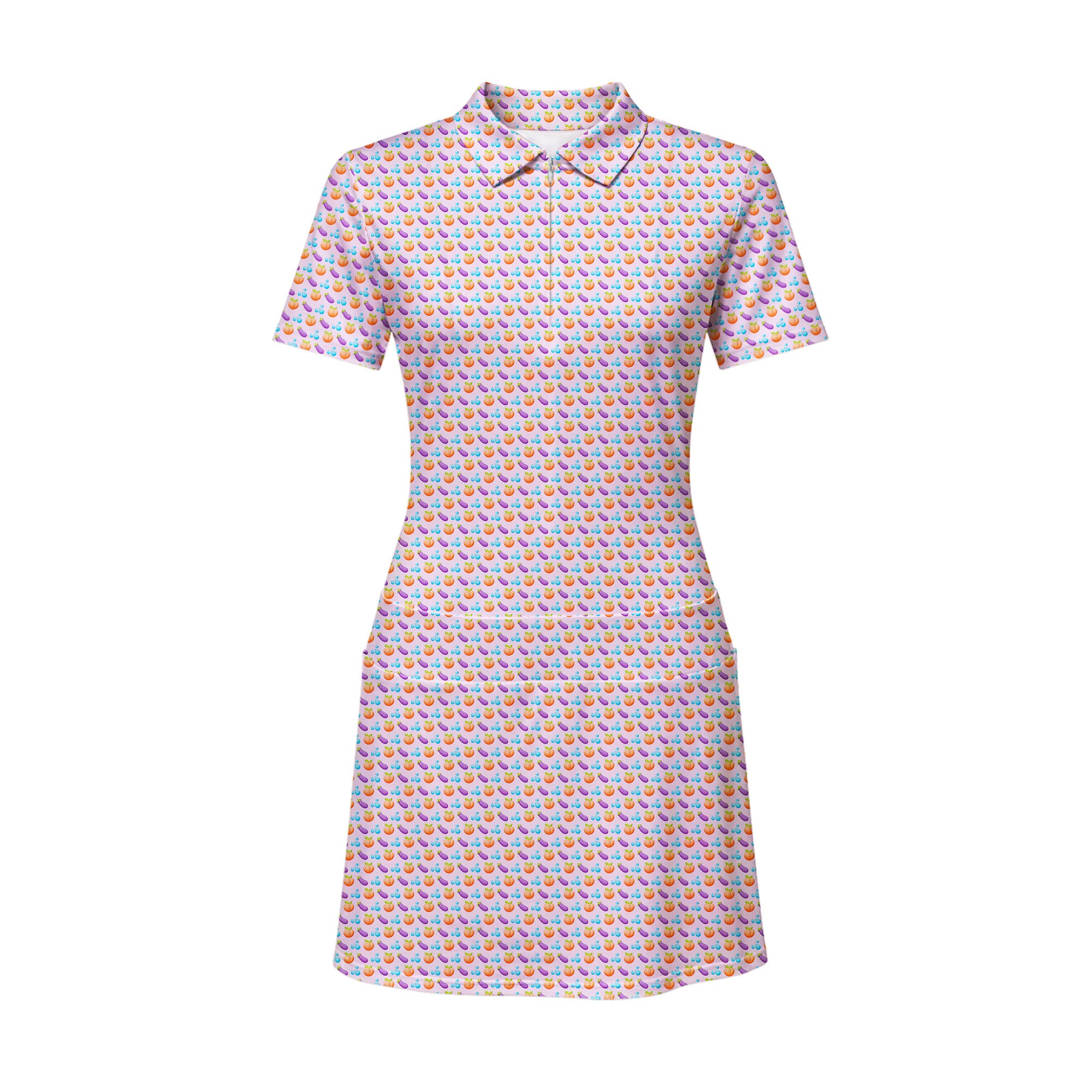 A Taste of Eggplant & Peach Short Sleeve Dress