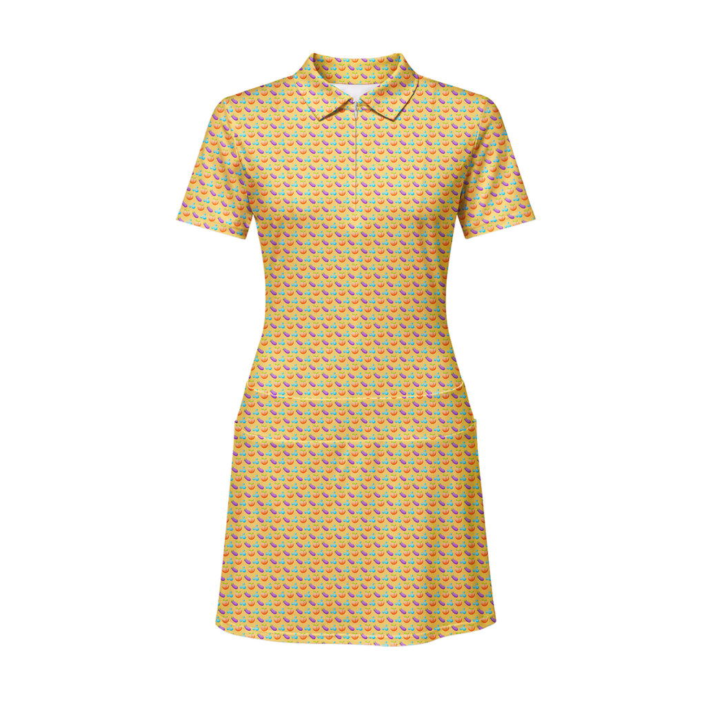 A Taste of Eggplant & Peach Short Sleeve Dress