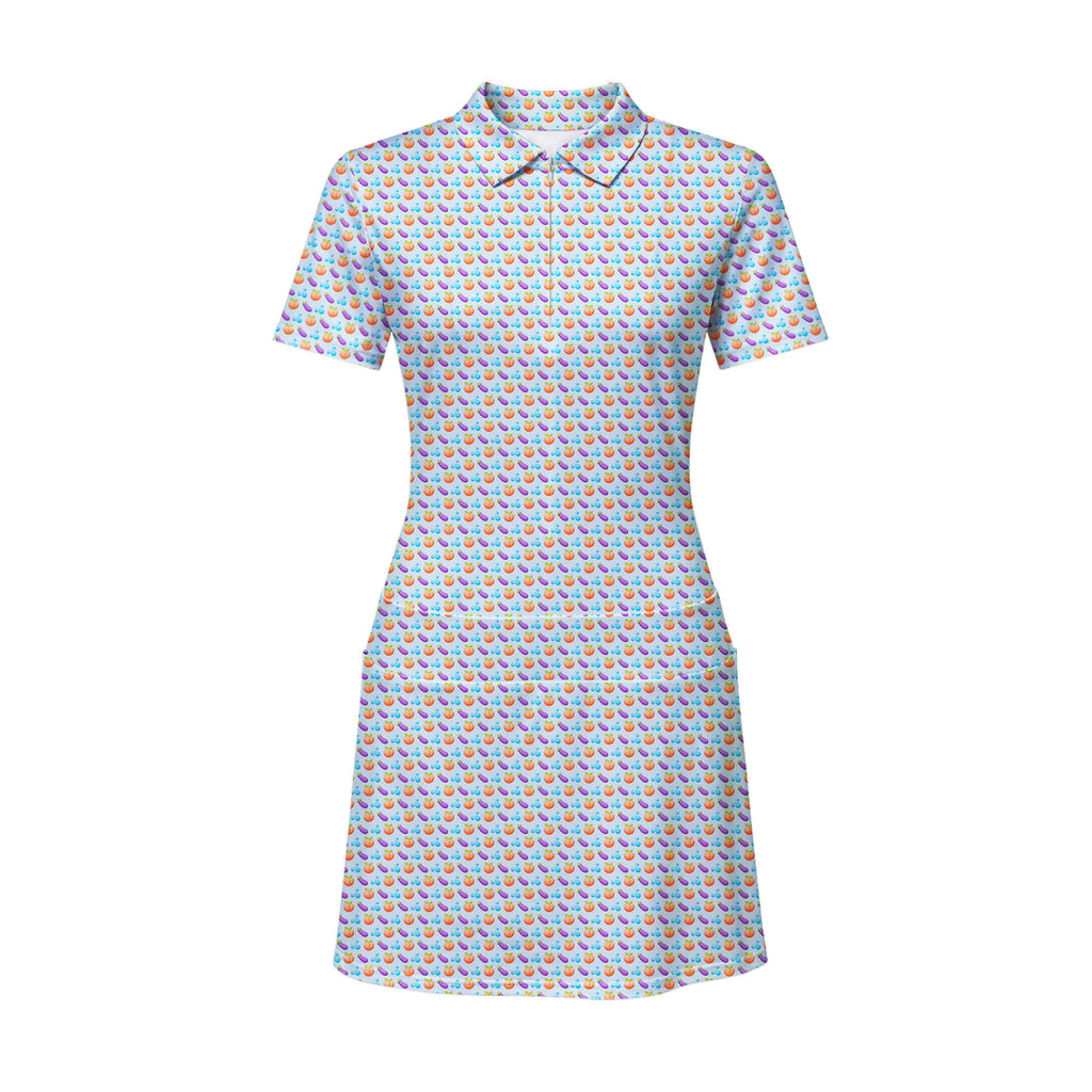 A Taste of Eggplant & Peach Short Sleeve Dress