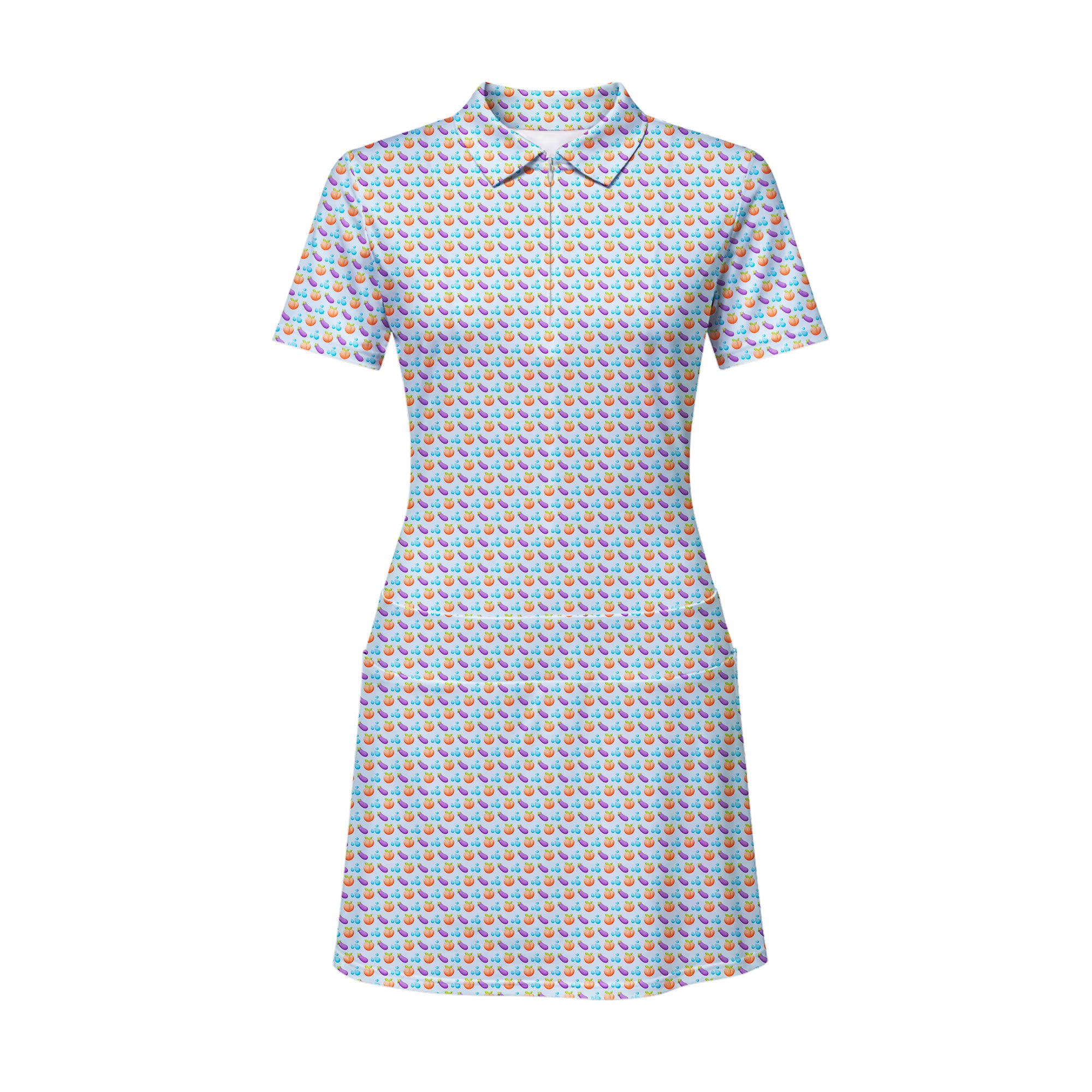 A Taste of Eggplant & Peach Short Sleeve Dress