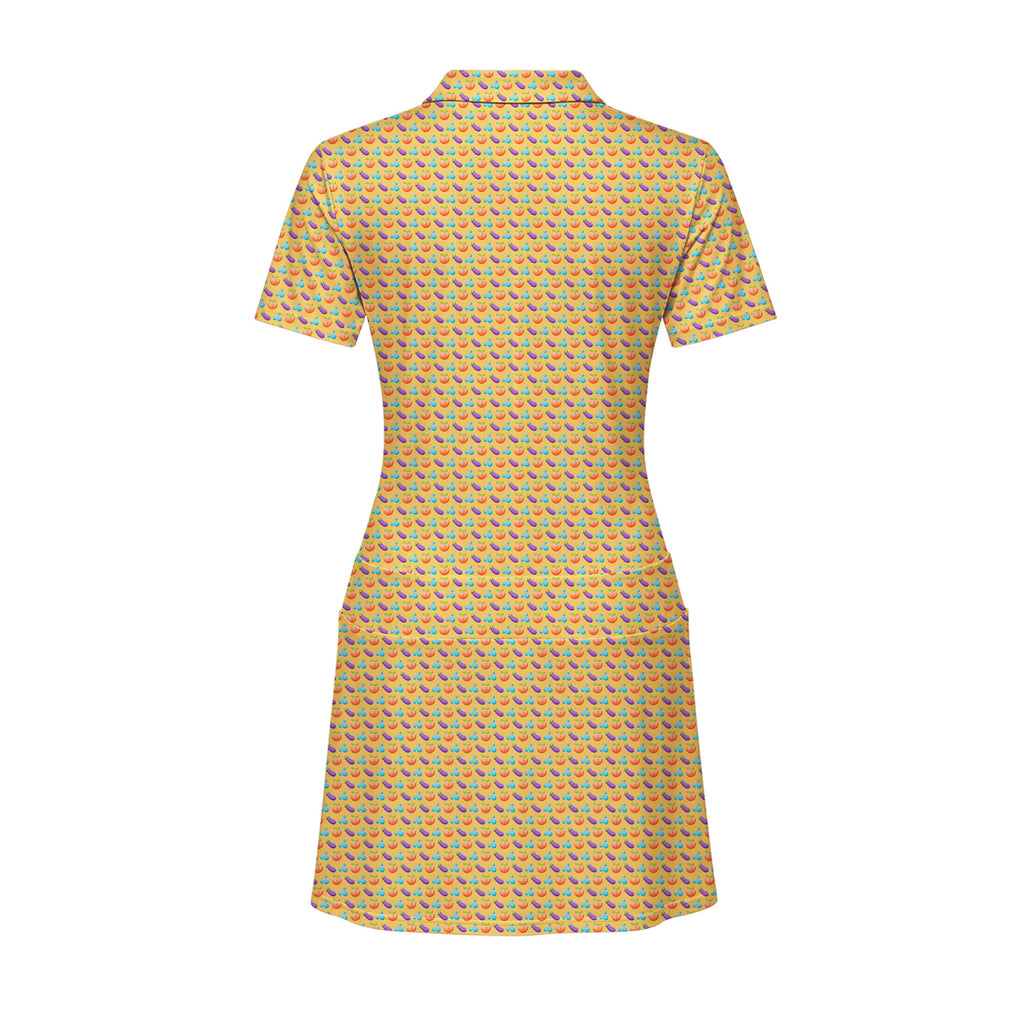 A Taste of Eggplant & Peach Short Sleeve Dress