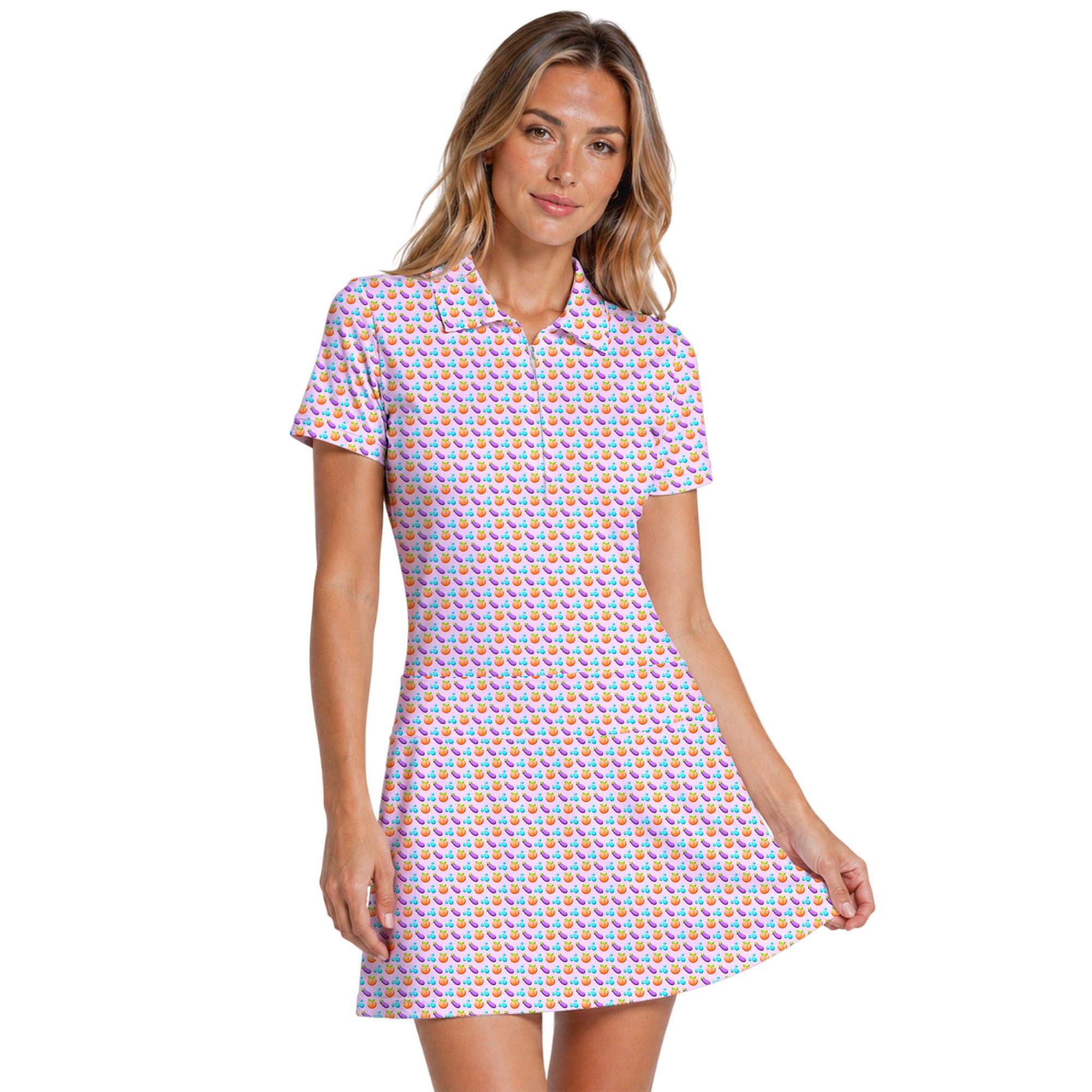A Taste of Eggplant & Peach Short Sleeve Dress