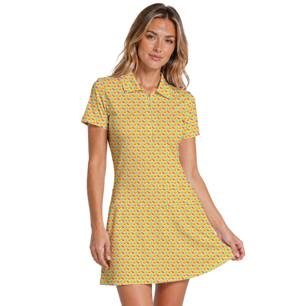 A Taste of Eggplant & Peach Short Sleeve Dress