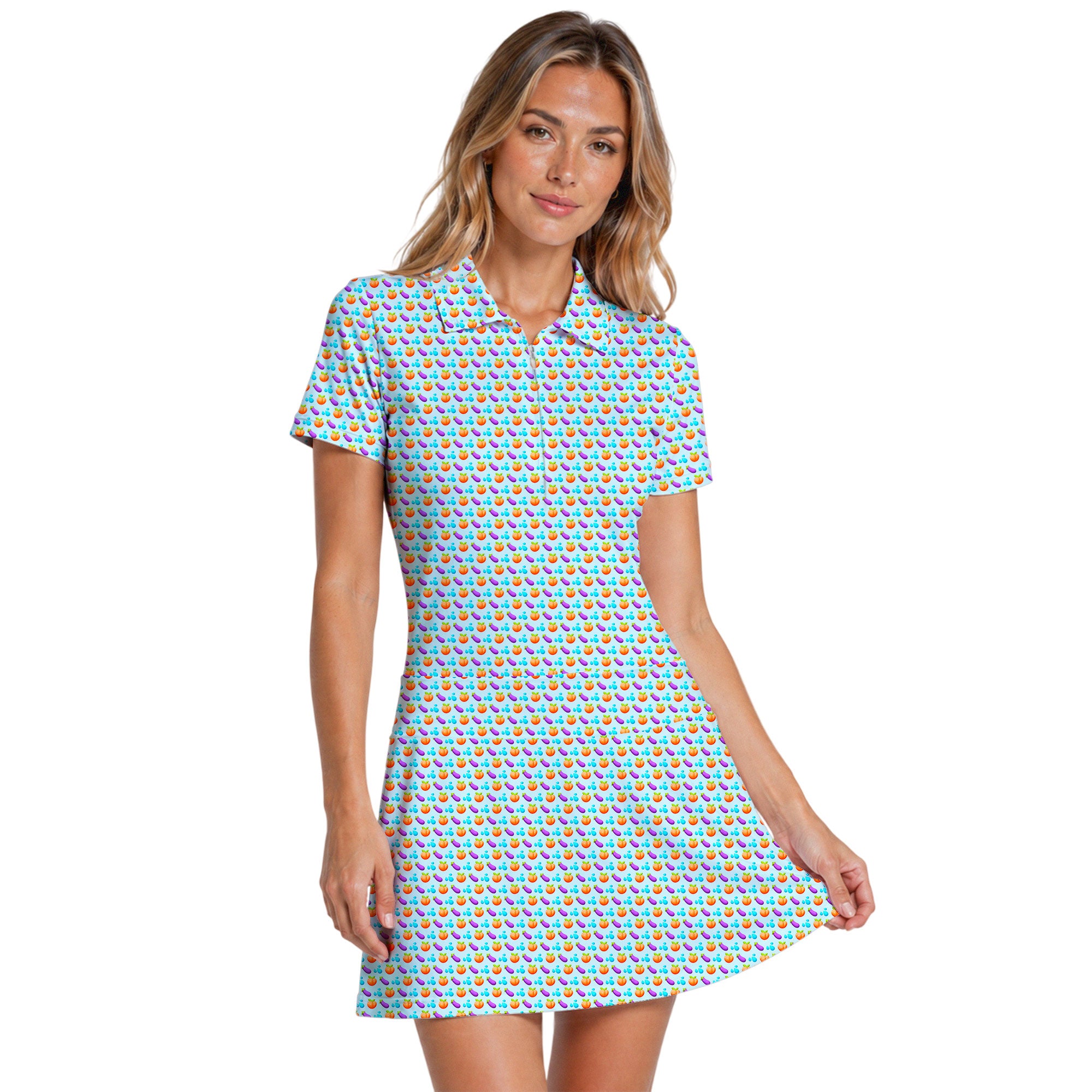 A Taste of Eggplant & Peach Short Sleeve Dress