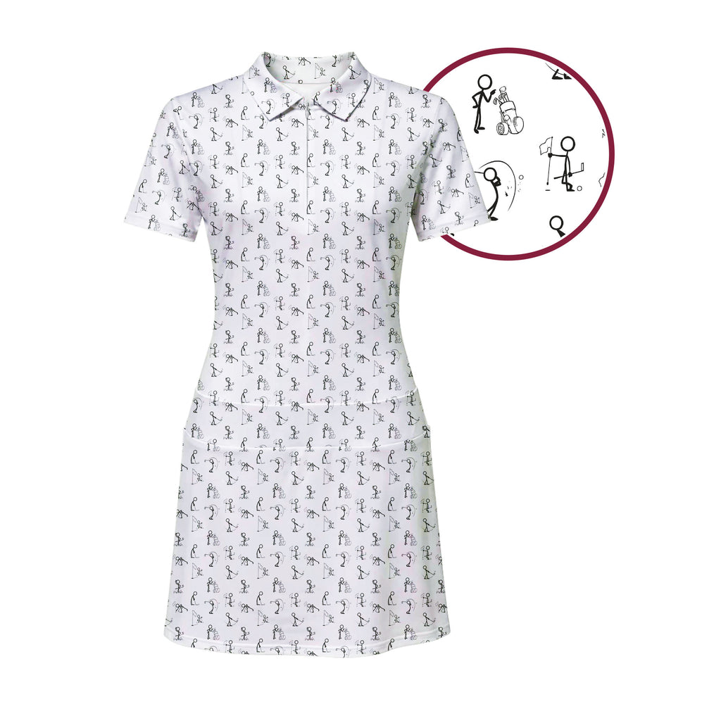 Stick Figures Playing Golf Short Sleeve Dress