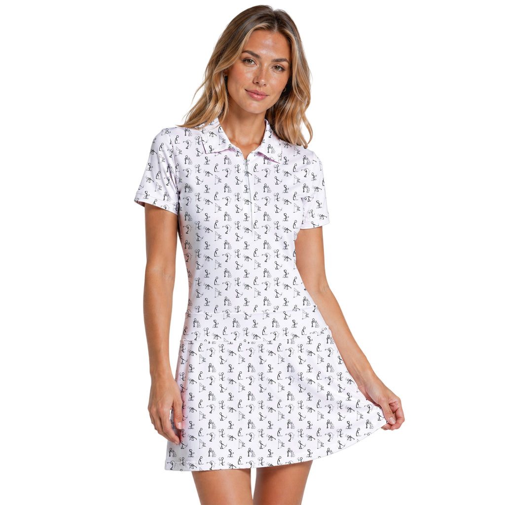 Stick Figures Playing Golf Short Sleeve Dress