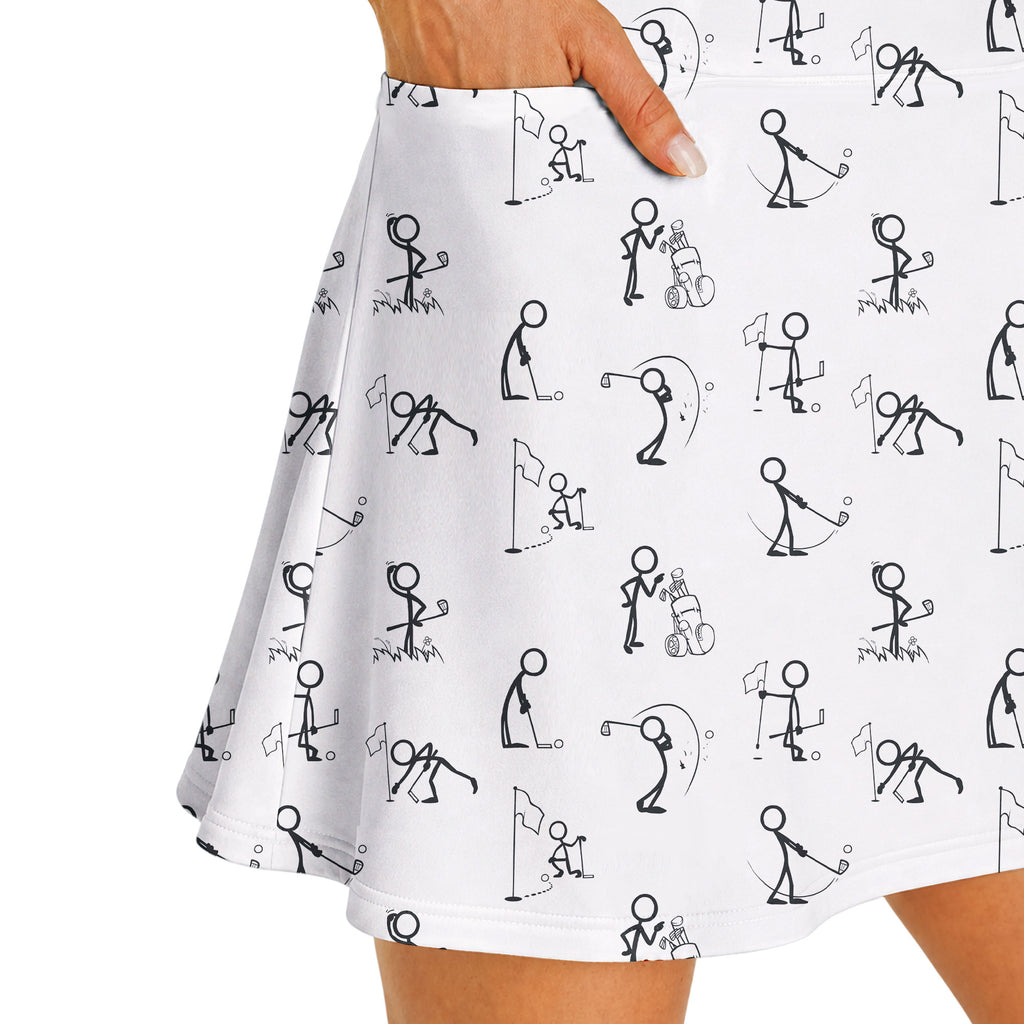 Stick Figures Playing Golf Short Sleeve Dress