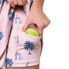 Funny Golf Stick Figures Pink Palm Tree Short Sleeve Dress