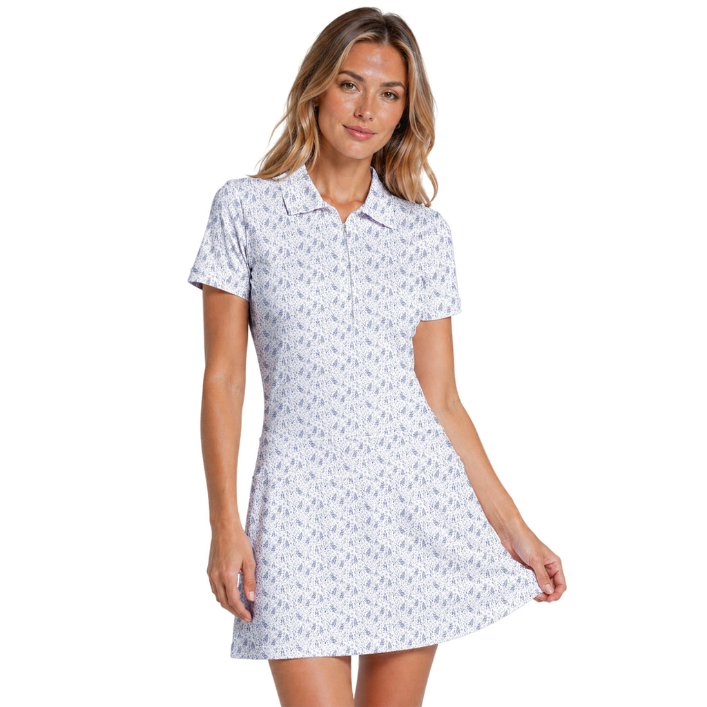 The Bluebonnets golf dress on a golfer, front view