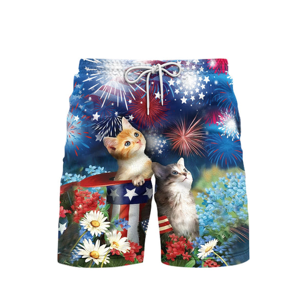 Cat Happy 4Th Of July Beach Shorts For Men