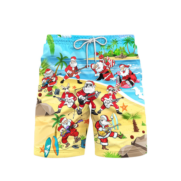 Christmas Santa Playing Guitar On Beach Beach Shorts For Men