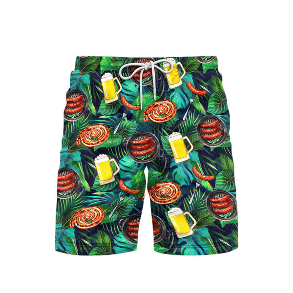 Oktoberfest Sausages And Beer Big Set Of Barbeque Party Food Palm Leaves Pattern Beach Shorts For Men