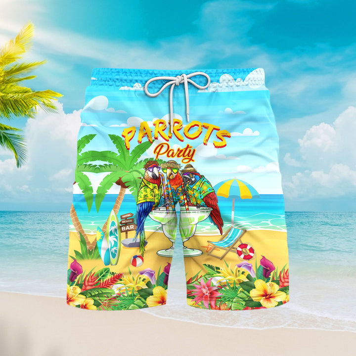 Parrots Party Drink Cocktail Tropical Beach Shorts For Men