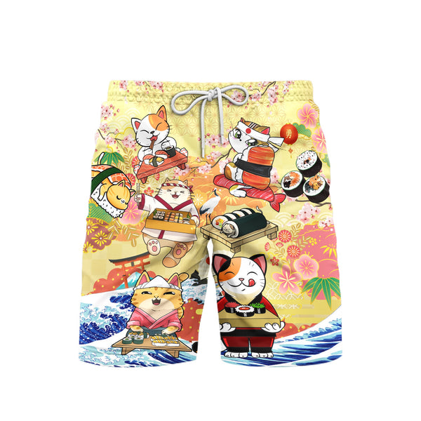 Keep Calm And Eat Sushi Cat Beach Shorts For Men