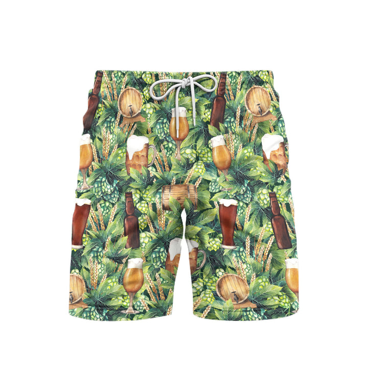 Oktoberfest Hops And Craft Beer Barley Pattern Green Beach Shorts For Men