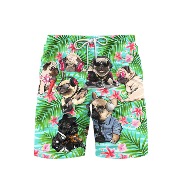 Dog Feeling Music With Pugs Beach Shorts For Men