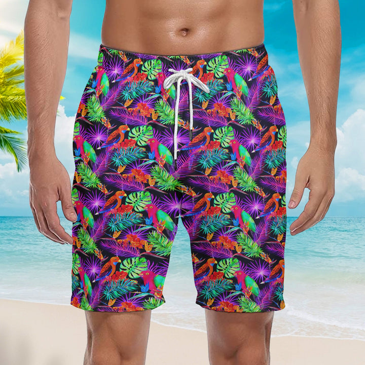 Colorful Parrot Tropical Beach Shorts For Men