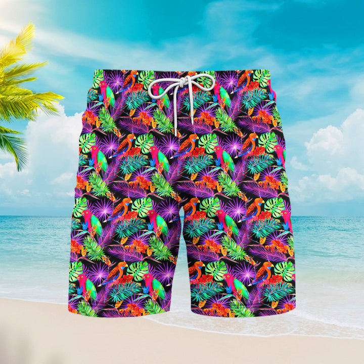 Colorful Parrot Tropical Beach Shorts For Men