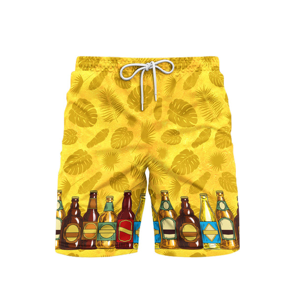 Oktoberfest Set Beer Tropical Leaves Pattern Yellow Beach Shorts For Men