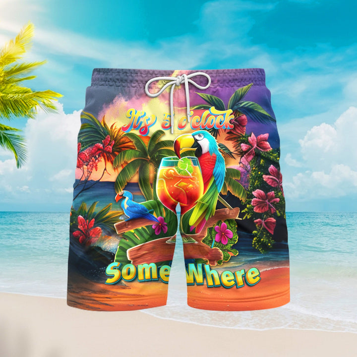 Parrot Five O'clock Somewhere Tropical Colorful Beach Shorts For Men