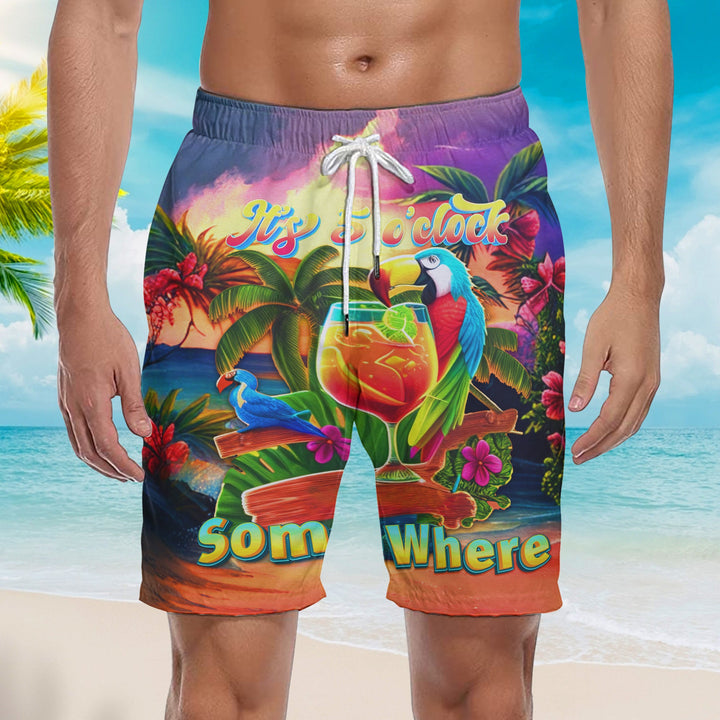 Parrot Five O'clock Somewhere Tropical Colorful Beach Shorts For Men