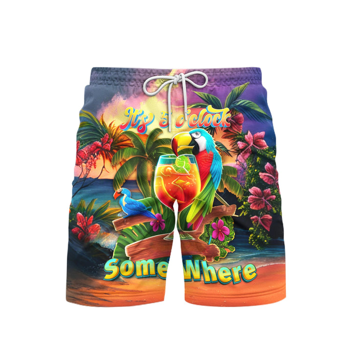 Parrot Five O'clock Somewhere Tropical Colorful Beach Shorts For Men