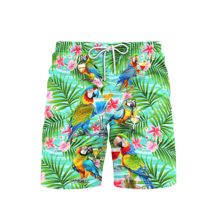 arrot Drinking Cocktails The Beach Is My Happy Place Tropical Beach Shorts For Men