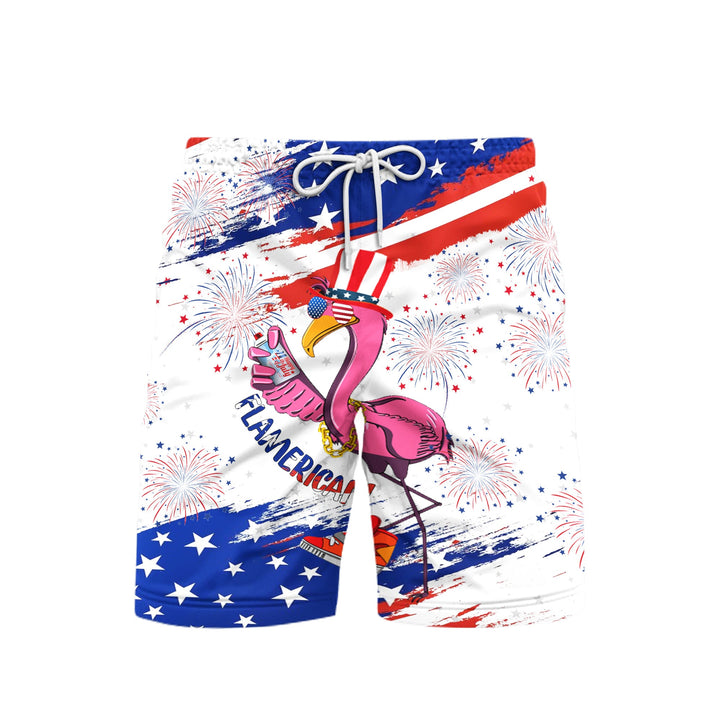 Independence Day 4th of July Flamingo Flamerican Beach Shorts For Men
