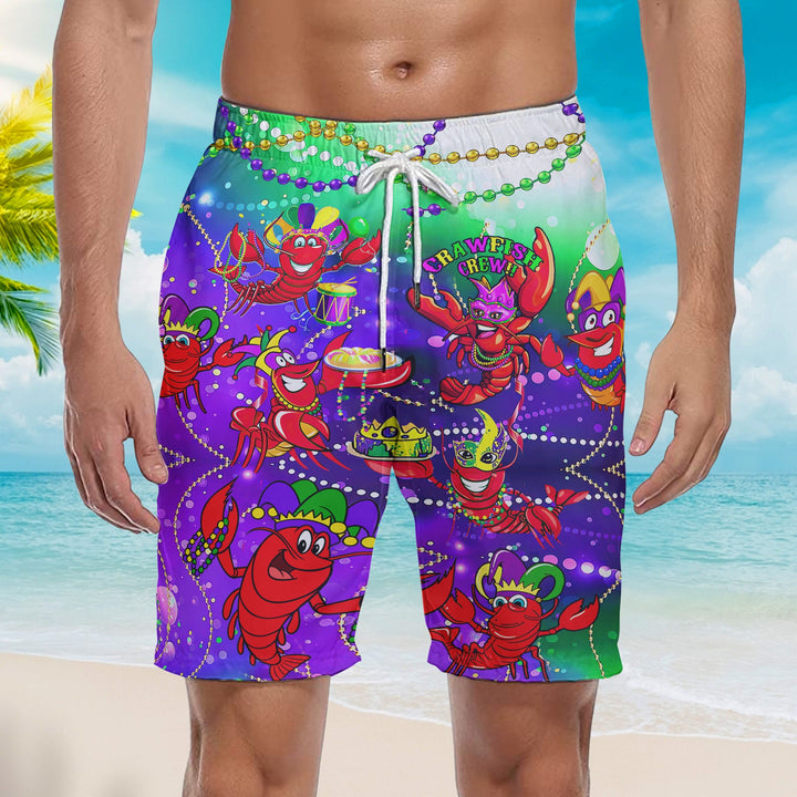 Mardi Gras Crawfish Crew Beach Shorts For Men