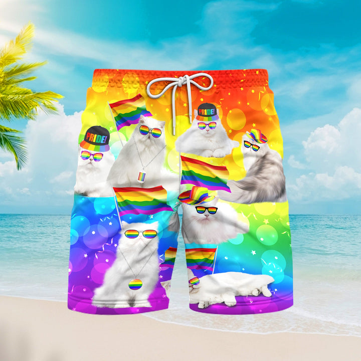 LGBT Happy Cats Pride Month Beach Shorts For Men