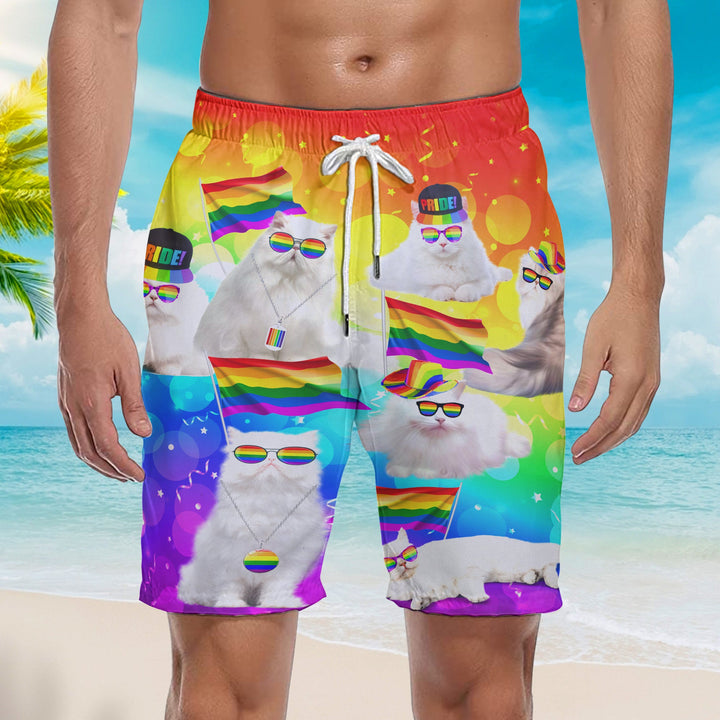 LGBT Happy Cats Pride Month Beach Shorts For Men