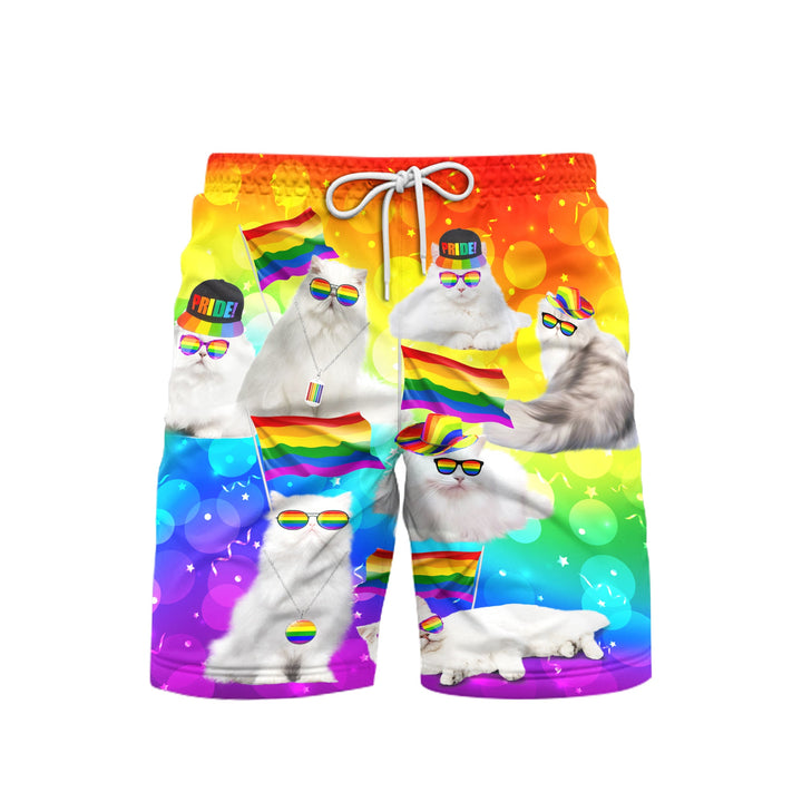 LGBT Happy Cats Pride Month Beach Shorts For Men